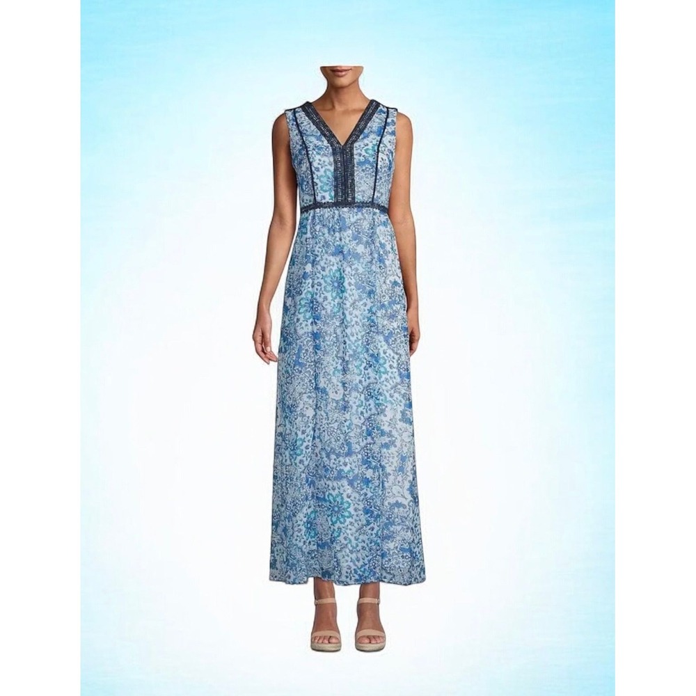 NWT Karl Lagerfeld Paris blue and white patterned maxi dress $149 MSRP